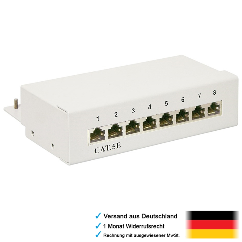 8fach 8x RJ45 Cat5e Verteiler für Netzwerk Patch LAN Kabel zum