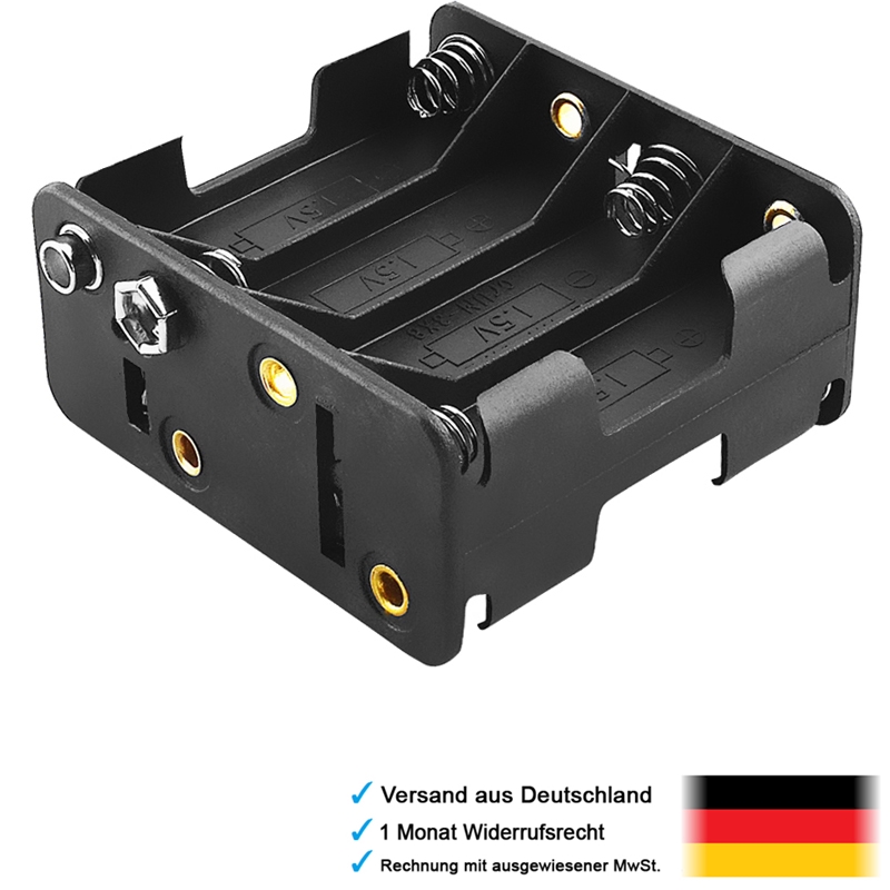 Batteriehalter Für 2 AA Mignon Batterien Mit Kabel & Ein/Aus Schalter