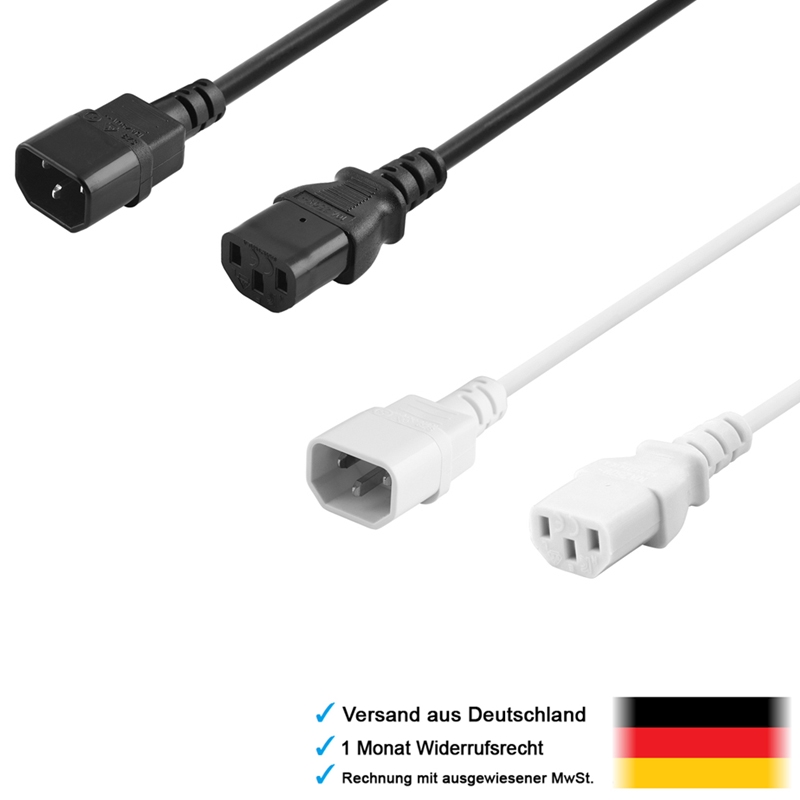 50 Cm Stromkabel Verlängerung – C14 Stecker Auf C13 Buchse | Für PC, Monitor, Drucker, Beamer & Mehr | Bis 10A / 250V